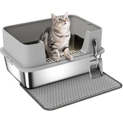 Bac à litière XL en acier inoxydable - PawHut - pour grand chat - nettoyage facile - parois hautes marche anti-dispersion - gris Gris - Publicité Bac à litière XL en acier inoxydable - PawHut - pour grand chat - nettoyage facile - parois hautes marche anti-dispersion - gris Gris - Publicité
