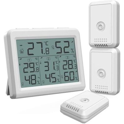 Thermomètre extérieur intérieur avec 3 capteurs sans fil jauge de compteur dhumidité avec rétroéclairage LCD thermomètre sans - Publicité Thermomètre extérieur intérieur avec 3 capteurs sans fil jauge de compteur dhumidité avec rétroéclairage LCD thermomètre sans - Publicité