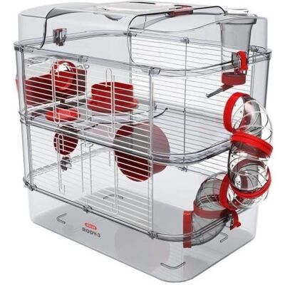 Cage ZOLUX Rody3 duo - Hamsters, Souris & Gerbilles - 41x27x40.5cm - Rouge - Publicité Cage ZOLUX Rody3 duo - Hamsters, Souris & Gerbilles - 41x27x40.5cm - Rouge - Publicité