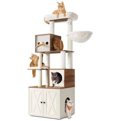 Feandrea Arbre à Chat Moderne avec Cache-litière Tour de Jeu 178 cm Niche Plateforme Tapis Lavables Marron et Blanc Marron - Publicité Feandrea Arbre à Chat Moderne avec Cache-litière Tour de Jeu 178 cm Niche Plateforme Tapis Lavables Marron et Blanc Marron - Publicité