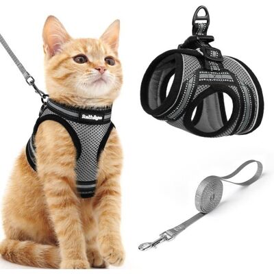Rabbitgoo Harnais Chat Harnais pour chaton/petit chien Harnais Respirant et Bande Réfléchissante réglables -Taille M -Gris Gris - Publicité Rabbitgoo Harnais Chat Harnais pour chaton/petit chien Harnais Respirant et Bande Réfléchissante réglables -Taille M -Gris Gris - Publicité