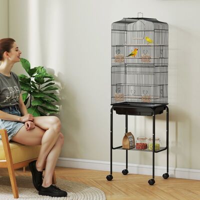 Generic Cage à oiseaux sur pied volière oiseaux sur roulettes toit ouvrant 3 perchoirs étagère inférieure 46 5x36x157cm noir Noir - Publicité Generic Cage à oiseaux sur pied volière oiseaux sur roulettes toit ouvrant 3 perchoirs étagère inférieure 46 5x36x157cm noir Noir - Publicité