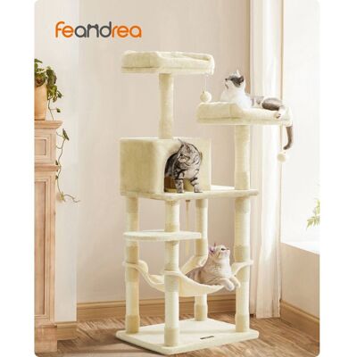 FEANDREA Arbre à Chat 141.8 cm avec 11 Poteaux à Griffer 2 Plateformes 1 Niche 1 Hamac 2 Pompons en Peluche à Plusieurs Niveaux Beige Beige - Publicité FEANDREA Arbre à Chat 141.8 cm avec 11 Poteaux à Griffer 2 Plateformes 1 Niche 1 Hamac 2 Pompons en Peluche à Plusieurs Niveaux Beige Beige - Publicité