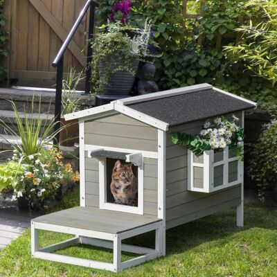 Generic Maisonnette pour chats niche extérieure surélevé avec terrasse étanche en bois dim. 115L x 665P x 747H cm gris Gris - Publicité Generic Maisonnette pour chats niche extérieure surélevé avec terrasse étanche en bois dim. 115L x 665P x 747H cm gris Gris - Publicité