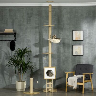 Generic Arbre à chat sol au plafond hauteur réglable 225-285 cm avec poteau à gratter 4 niveaux niche hamac échelle jeux beige Beige - Publicité Generic Arbre à chat sol au plafond hauteur réglable 225-285 cm avec poteau à gratter 4 niveaux niche hamac échelle jeux beige Beige - Publicité