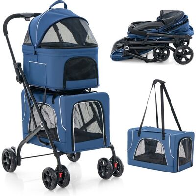 COSTWAY 3 en 1 Poussette Pliable Double pour Animaux 2 Transporteurs Détachables Ceinture de Sécurité Coussins Amovibles Bleu Bleu - Publicité COSTWAY 3 en 1 Poussette Pliable Double pour Animaux 2 Transporteurs Détachables Ceinture de Sécurité Coussins Amovibles Bleu Bleu - Publicité