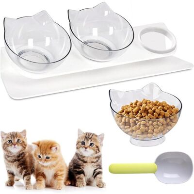 3 en 1 Gamelle Chat SuréLevée - Inclinable à 15° Bols pour Chat - base Anti-dérapant - pour Les Chiots et Les Chats - Transparent Blanc - Publicité 3 en 1 Gamelle Chat SuréLevée - Inclinable à 15° Bols pour Chat - base Anti-dérapant - pour Les Chiots et Les Chats - Transparent Blanc - Publicité