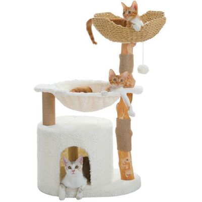 PAWZ Road Arbre à Chat Moderne 104 cm avec Poteaux en Poirier Naturel Panier Tissé XXL Grand Condo & Hamac 40 cm Blanc Blanc - Publicité PAWZ Road Arbre à Chat Moderne 104 cm avec Poteaux en Poirier Naturel Panier Tissé XXL Grand Condo & Hamac 40 cm Blanc Blanc - Publicité
