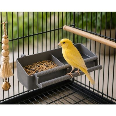 Mangeoire pour oiseaux - EDEN - Mangeoire double avec perchoirs - Plastique synthétique - 2x180ml - Suspension intégrée Gris - Publicité Mangeoire pour oiseaux - EDEN - Mangeoire double avec perchoirs - Plastique synthétique - 2x180ml - Suspension intégrée Gris - Publicité