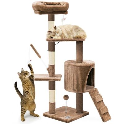 VOUNOT® Arbre a chat 112cm multi niveaux Griffoir et niche Marron Marron - Publicité VOUNOT® Arbre a chat 112cm multi niveaux Griffoir et niche Marron Marron - Publicité