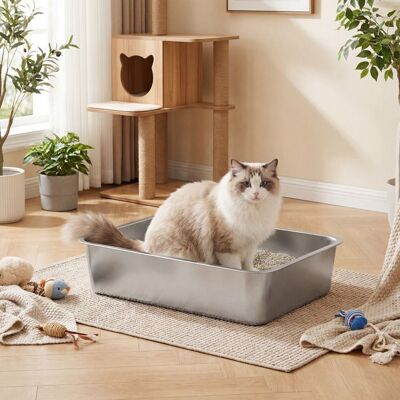 FEANDREA Bac à Litière pour Chats en Acier Inoxydable Ouvert pour Chats de Taille Moyenne et Grande 50 x 35 x 15 cm Argent - Publicité FEANDREA Bac à Litière pour Chats en Acier Inoxydable Ouvert pour Chats de Taille Moyenne et Grande 50 x 35 x 15 cm Argent - Publicité