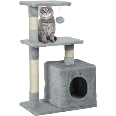 Arbre à chat - PawHut hauteur 815 cm - avec poteaux en sisal 2 plate-forme niche balle - tissu peluche - gris foncé Gris - Publicité Arbre à chat - PawHut hauteur 815 cm - avec poteaux en sisal 2 plate-forme niche balle - tissu peluche - gris foncé Gris - Publicité