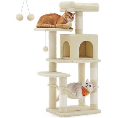 Feandrea Arbre à Chat Hauteur 112 cm avec 4 Poteaux à Griffer 2 Plateformes 1 Niche 1 Hamac 2 Pompons Multi-Niveaux Beige Beige - Publicité Feandrea Arbre à Chat Hauteur 112 cm avec 4 Poteaux à Griffer 2 Plateformes 1 Niche 1 Hamac 2 Pompons Multi-Niveaux Beige Beige - Publicité