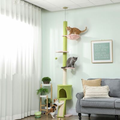 Generic Arbre à chat du sol au plafond 5 niveaux hauteur réglable 220-240 cm plateformes fleur avec griffoir niche hamac vert Vert - Publicité Generic Arbre à chat du sol au plafond 5 niveaux hauteur réglable 220-240 cm plateformes fleur avec griffoir niche hamac vert Vert - Publicité