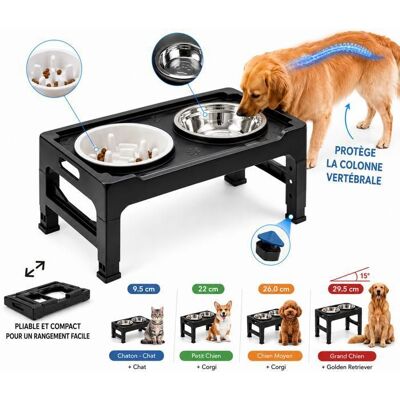 OEM Gamelle pour Chien Surélevée Support Pliable 4 Hauteurs avec 2 Bols Rehausseur Porte Gamelle Haute Chat et Chiot Noir - Publicité OEM Gamelle pour Chien Surélevée Support Pliable 4 Hauteurs avec 2 Bols Rehausseur Porte Gamelle Haute Chat et Chiot Noir - Publicité