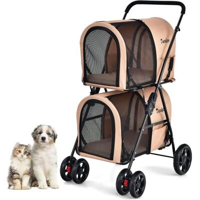 GYMAX Poussette Chien Pliable Charge 16KG Chariot pour Animaux de Campagnie pour Chien Chat Chiot Chaton 68×51×107CM Beige Blanc - Publicité GYMAX Poussette Chien Pliable Charge 16KG Chariot pour Animaux de Campagnie pour Chien Chat Chiot Chaton 68×51×107CM Beige Blanc - Publicité