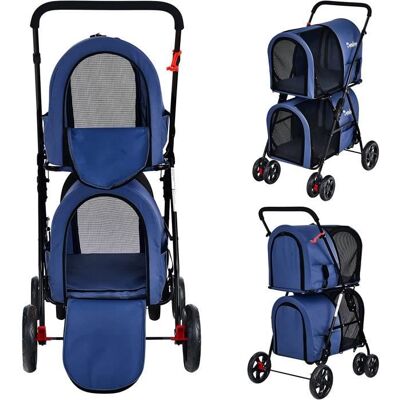 GYMAX Poussette Chien Pliable Charge 16KG Chariot pour Animaux de Campagnie pour Chien Chat Chiot Chaton 68×51×107CM Bleu Blanc - Publicité GYMAX Poussette Chien Pliable Charge 16KG Chariot pour Animaux de Campagnie pour Chien Chat Chiot Chaton 68×51×107CM Bleu Blanc - Publicité