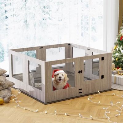BINGOPAW Enclos Chien XXL Parc pour Chien Intérieur Pliable Caisse de Mise Bas 120x118.6x60cm Gris - Publicité BINGOPAW Enclos Chien XXL Parc pour Chien Intérieur Pliable Caisse de Mise Bas 120x118.6x60cm Gris - Publicité