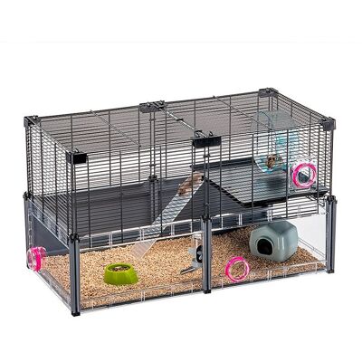 Cage pour hamsters et souris - FERPLAST - MULTIPLA HAMSTER - 72.5 x 37.5 x h 42 cm - Accessoires inclus - Éco-durable Gris - Publicité Cage pour hamsters et souris - FERPLAST - MULTIPLA HAMSTER - 72.5 x 37.5 x h 42 cm - Accessoires inclus - Éco-durable Gris - Publicité