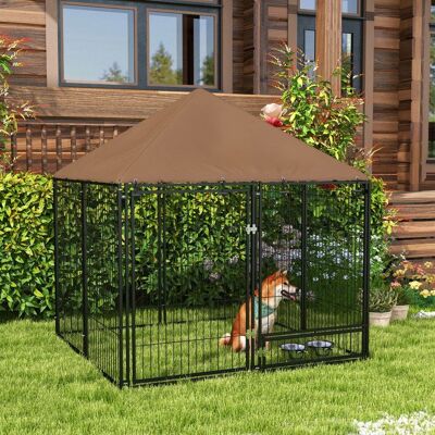 Generic Chenil extérieur pour Chiens en métal et Tissu Oxford Support gamelle et Toit résistant aux intempéries Espace spacieux Marron - Publicité Generic Chenil extérieur pour Chiens en métal et Tissu Oxford Support gamelle et Toit résistant aux intempéries Espace spacieux Marron - Publicité