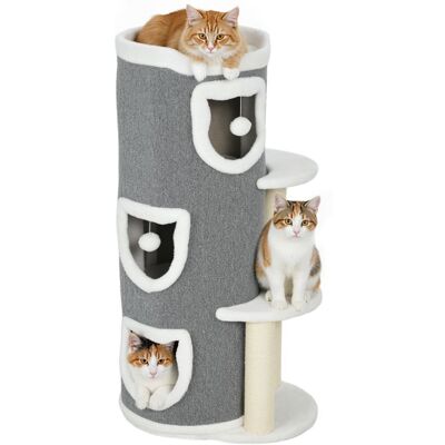 Tour pour chat - PawHut - 4 niveaux - avec griffoirs en sisal bord en peluche 2 plateformes lit supérieur - 50x36x101cm - gris Gris - Publicité Tour pour chat - PawHut - 4 niveaux - avec griffoirs en sisal bord en peluche 2 plateformes lit supérieur - 50x36x101cm - gris Gris - Publicité