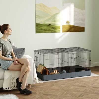 Generic Cage pour petits animaux 2 en 1 avec dessus amovible enclos lapin 2 zones séparées rampe 121 x 61 x 61 cm en acier noir Noir - Publicité Generic Cage pour petits animaux 2 en 1 avec dessus amovible enclos lapin 2 zones séparées rampe 121 x 61 x 61 cm en acier noir Noir - Publicité