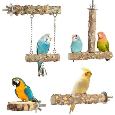 Lot de 4 perchoirs en bois naturel pour petits oiseaux (perruches calopsittes). À mâcher et grimper entretien du bec et des griffe - Publicité Lot de 4 perchoirs en bois naturel pour petits oiseaux (perruches calopsittes). À mâcher et grimper entretien du bec et des griffe - Publicité
