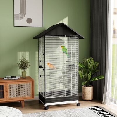 Generic Cage oiseau sur pied volière oiseaux intérieure sur roulettes 2 mangeoires 8 perchoirs 79 x 65 x 155 cm fil dacier noir Noir - Publicité Generic Cage oiseau sur pied volière oiseaux intérieure sur roulettes 2 mangeoires 8 perchoirs 79 x 65 x 155 cm fil dacier noir Noir - Publicité