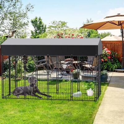 BINGOPAW Enclos Grande Taille pour Chiens XXL Chenil pour Chien Éxterieur Cage Chein Parc en Métal avec Toit Tissu Oxford 165 x 127 x 120 Noir - Publicité BINGOPAW Enclos Grande Taille pour Chiens XXL Chenil pour Chien Éxterieur Cage Chein Parc en Métal avec Toit Tissu Oxford 165 x 127 x 120 Noir - Publicité