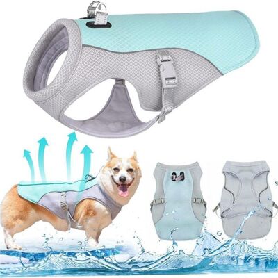 AUCUNELY Manteau pour chien gilet rafraîchissant ajustable avec éléments réfléchissants - Taille S Étiquette Bleu - Publicité AUCUNELY Manteau pour chien gilet rafraîchissant ajustable avec éléments réfléchissants - Taille S Étiquette Bleu - Publicité