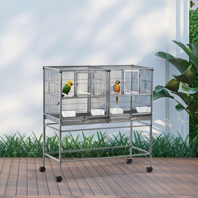 Generic Grande Volière Cage à Oiseaux avec Séparation Mangeoire Perchoir 95 x 45 5 x 102 cm Noir et Gris Gris - Publicité Generic Grande Volière Cage à Oiseaux avec Séparation Mangeoire Perchoir 95 x 45 5 x 102 cm Noir et Gris Gris - Publicité