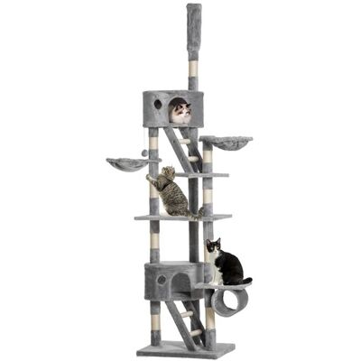 Arbre à chat du sol au plafond- Pawhut - réglable en hauteur de 240-260 cm - plusieurs niveaux - avec griffoirs niches - gris clair Gris - Publicité Arbre à chat du sol au plafond- Pawhut - réglable en hauteur de 240-260 cm - plusieurs niveaux - avec griffoirs niches - gris clair Gris - Publicité
