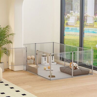 BINGOPAW Parc Chien Intérieur Grande Taille Caisse de Mise Bas pour Chat Lapin Enclos Chien en Acrylique Hauteur 80cm - 132x132cm Gris - Publicité BINGOPAW Parc Chien Intérieur Grande Taille Caisse de Mise Bas pour Chat Lapin Enclos Chien en Acrylique Hauteur 80cm - 132x132cm Gris - Publicité