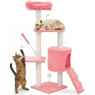 VOUNOT® Arbre à chat 112cm multi niveaux rose - avec griffoir niche jouet et plateforme - arbre à grimper Rose - Publicité VOUNOT® Arbre à chat 112cm multi niveaux rose - avec griffoir niche jouet et plateforme - arbre à grimper Rose - Publicité