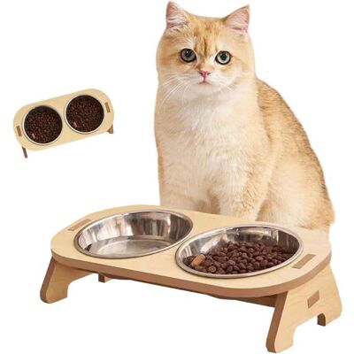 DMI Gamelle Double Bol INOX sur Support Bambou - Mangeoire/Abreuvoir Surélevée Antidérapante pour Chat/Chien/Lapin - Publicité DMI Gamelle Double Bol INOX sur Support Bambou - Mangeoire/Abreuvoir Surélevée Antidérapante pour Chat/Chien/Lapin - Publicité