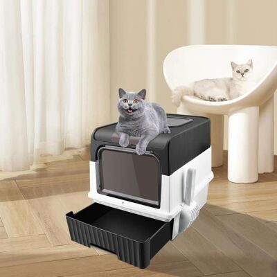 HOMEWELL Bac à litière fermé pour chats - YIYI - 49*35*37cm - Noir - Facile à nettoyer et réduire les traces de litière Noir - Publicité HOMEWELL Bac à litière fermé pour chats - YIYI - 49*35*37cm - Noir - Facile à nettoyer et réduire les traces de litière Noir - Publicité