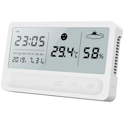 PANDD Nouveau thermomètre hygromètre intérieur rechargeable pour maison et chambre de bébé avec alarme horaire. Mesure sec/humide. Blanc - Publicité PANDD Nouveau thermomètre hygromètre intérieur rechargeable pour maison et chambre de bébé avec alarme horaire. Mesure sec/humide. Blanc - Publicité