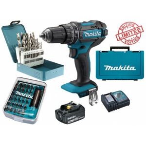 Pack cadeau Perceuse visseuse à percussion Makita 18V 62Nm DHP482 + 1 batt 3 Ah + 30 embouts de vissage + 18 forets D-46202 Bleu - Publicité Pack cadeau Perceuse visseuse à percussion Makita 18V 62Nm DHP482 + 1 batt 3 Ah + 30 embouts de vissage + 18 forets D-46202 Bleu - Publicité