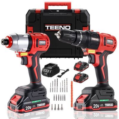 Kit combiné sans fil - TEENO - 20V - 6 outils - 2x15Ah - Rouge Rouge - Publicité Kit combiné sans fil - TEENO - 20V - 6 outils - 2x15Ah - Rouge Rouge - Publicité