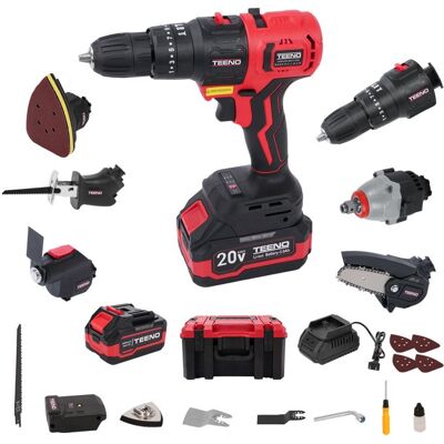 Kit Combiné Sans Fil - TEENO - Kit 20V - 6 outils - Sans fil - Batterie 15 Ah Rouge - Publicité Kit Combiné Sans Fil - TEENO - Kit 20V - 6 outils - Sans fil - Batterie 15 Ah Rouge - Publicité