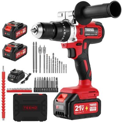 Perceuse visseuse sans fil à percussion - TEENO - TEENO - 21V - 2x4.0Ah - 90 Nm Rouge - Publicité Perceuse visseuse sans fil à percussion - TEENO - TEENO - 21V - 2x4.0Ah - 90 Nm Rouge - Publicité