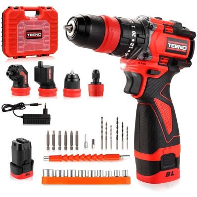 Kit perceuse-visseuse sans fil - TEENO - 18 V Brushless - Système Multi-Têtes - 45 Nm - 2 vitesses Rouge - Publicité Kit perceuse-visseuse sans fil - TEENO - 18 V Brushless - Système Multi-Têtes - 45 Nm - 2 vitesses Rouge - Publicité