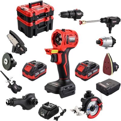 Kit 20V TEENO11-en-1: Perceuse Scie Sabre Scie à Chaîne Clé à Chocs Outil Oscillant Ponceuse + Accs 2x4.0Ah Batterie étui Rouge - Publicité Kit 20V TEENO11-en-1: Perceuse Scie Sabre Scie à Chaîne Clé à Chocs Outil Oscillant Ponceuse + Accs 2x4.0Ah Batterie étui Rouge - Publicité