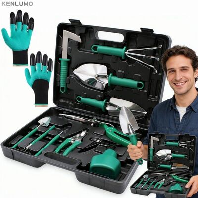 KENLUMO Outils de Jardinage inox 11 PCS Kit jardinage le travail du sol avec 1 Paire Gants de Jardiange et Etui pelle rateau beche arrosoir Vert - Publicité KENLUMO Outils de Jardinage inox 11 PCS Kit jardinage le travail du sol avec 1 Paire Gants de Jardiange et Etui pelle rateau beche arrosoir Vert - Publicité