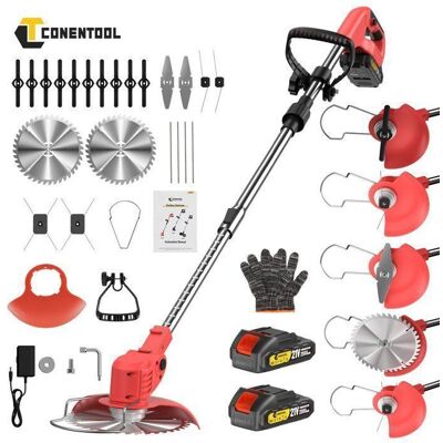 CONENTOOL Débroussailleuse Sans Fil 21V 5 en 1 Pliable avec 2 Batteries 2Ah 5 Lames Réglables Manche Télescopique Réglable Légère Rouge - Publicité CONENTOOL Débroussailleuse Sans Fil 21V 5 en 1 Pliable avec 2 Batteries 2Ah 5 Lames Réglables Manche Télescopique Réglable Légère Rouge - Publicité