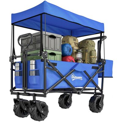 Chariot de transport - Outsunny - pliable tout-terrain 180 L poignée télescopique auvent amovible - acier - 117x55x98cm - bleu Bleu - Publicité Chariot de transport - Outsunny - pliable tout-terrain 180 L poignée télescopique auvent amovible - acier - 117x55x98cm - bleu Bleu - Publicité