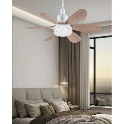 NOBRAND Lampe de ventilateur à six pales 40W 52 cm pales en grain de bois couvercle blanc laiteux avec support de lampe-Olive Blanc - Publicité NOBRAND Lampe de ventilateur à six pales 40W 52 cm pales en grain de bois couvercle blanc laiteux avec support de lampe-Olive Blanc - Publicité