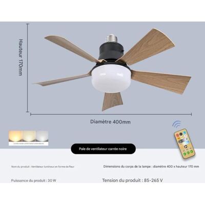 NOBRAND Ventilateur de plafond à pales carrées en bois avec douille à vis E27 silencieux 30 W - Noir Noir - Publicité NOBRAND Ventilateur de plafond à pales carrées en bois avec douille à vis E27 silencieux 30 W - Noir Noir - Publicité