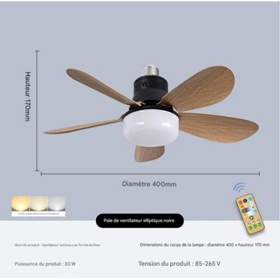 NOBRAND Ventilateur de plafond à pales ovales en bois avec douille à vis E27 silencieux 30 W - Noir Noir - Publicité NOBRAND Ventilateur de plafond à pales ovales en bois avec douille à vis E27 silencieux 30 W - Noir Noir - Publicité