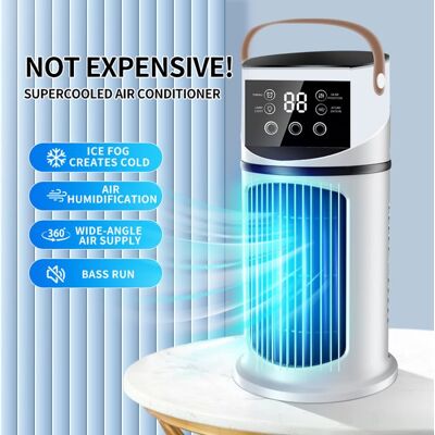 UVERBON Refroidisseur dair 3 en 1 - Spray à 3 trous - Lumières LED sept couleurs - Minuterie - 9 vitesses - ventilateur de refroidissement Blanc - Publicité UVERBON Refroidisseur dair 3 en 1 - Spray à 3 trous - Lumières LED sept couleurs - Minuterie - 9 vitesses - ventilateur de refroidissement Blanc - Publicité